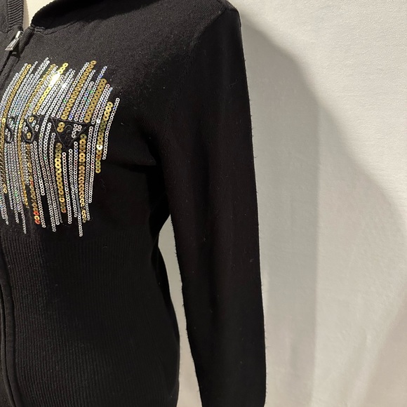 NWT! Guess Bling Sequin Francer Full Zip Sweater Hoodie Black - Picture 4 of 9
